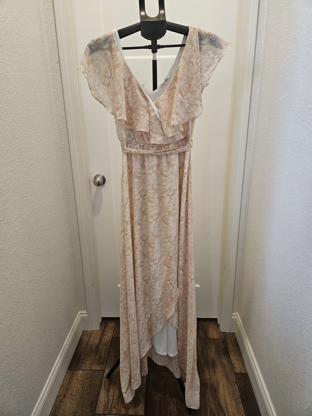 Baltic Born Blush Pink Floral High-Low Ruffle Maxi Dress